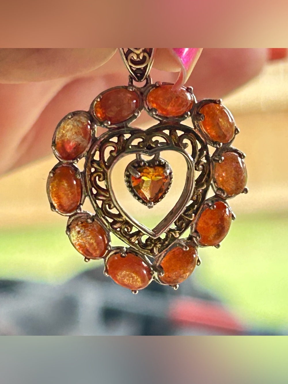 Sterling Silver Heart pendant with Amber and citrine